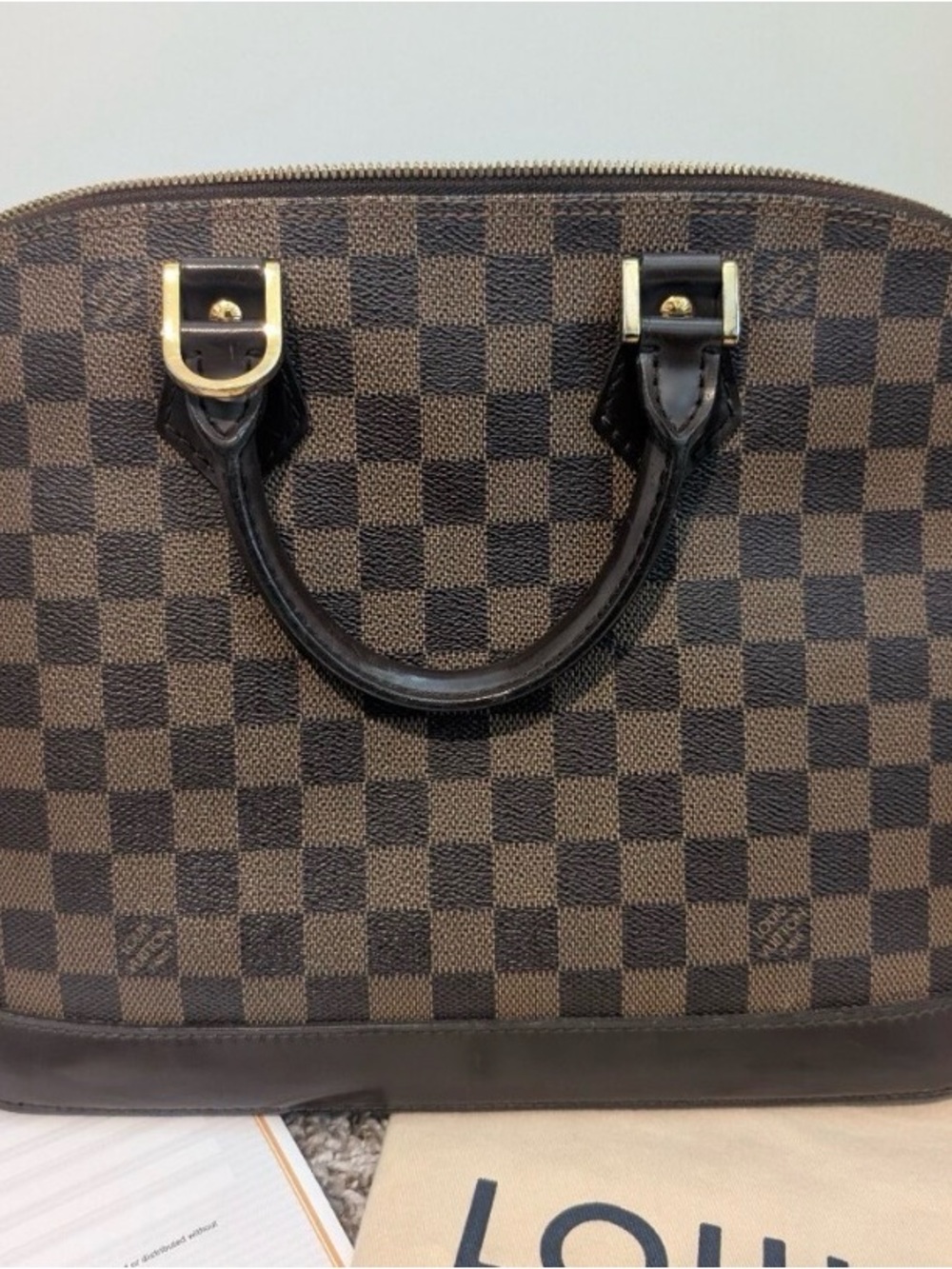 Louis Vuitton Brown Checkered Top-Handle Satchel with Gold Hardware